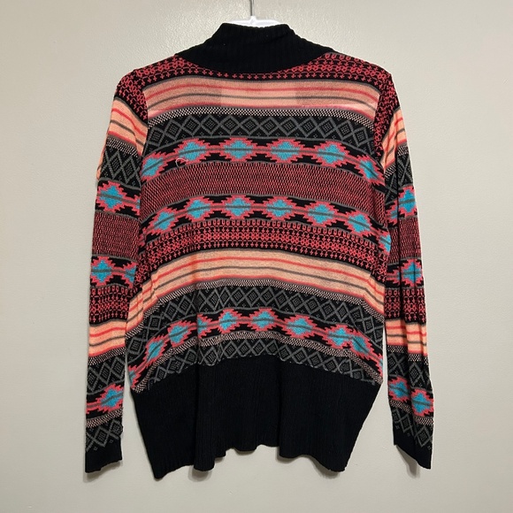 Rue 21 Women's Cardigan Sweater M Geometric Black Coral Teal Pink Western Chic - Picture 2 of 6